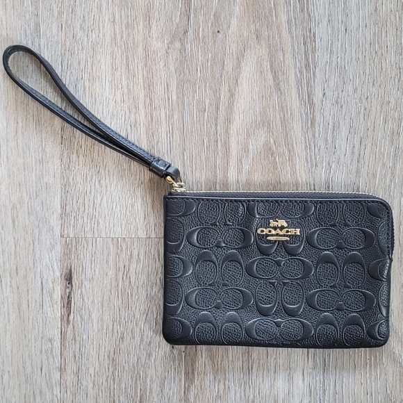Coach Black Embossed Leather Wristlet - Picture 4 of 8